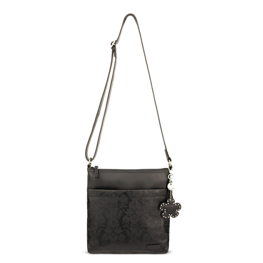 Sakroots Banyan Basic Crossbody - Vegan Leather - Black Floral Embossed