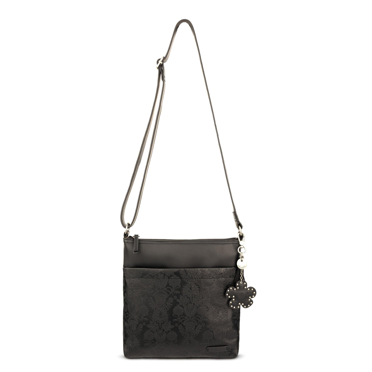 Sakroots Banyan Basic Crossbody - Vegan Leather - Black Floral Embossed