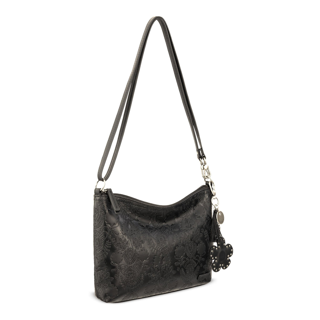Sakroots Lumi Crossbody - EcoTwill - Black Floral Embossed
