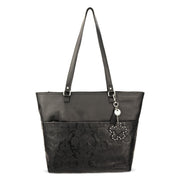 Banyan Shoulder Tote - EcoTwill - Black Floral Embossed