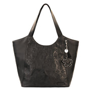 Roma Large Tote - Vegan Leather - Black Floral Embossed