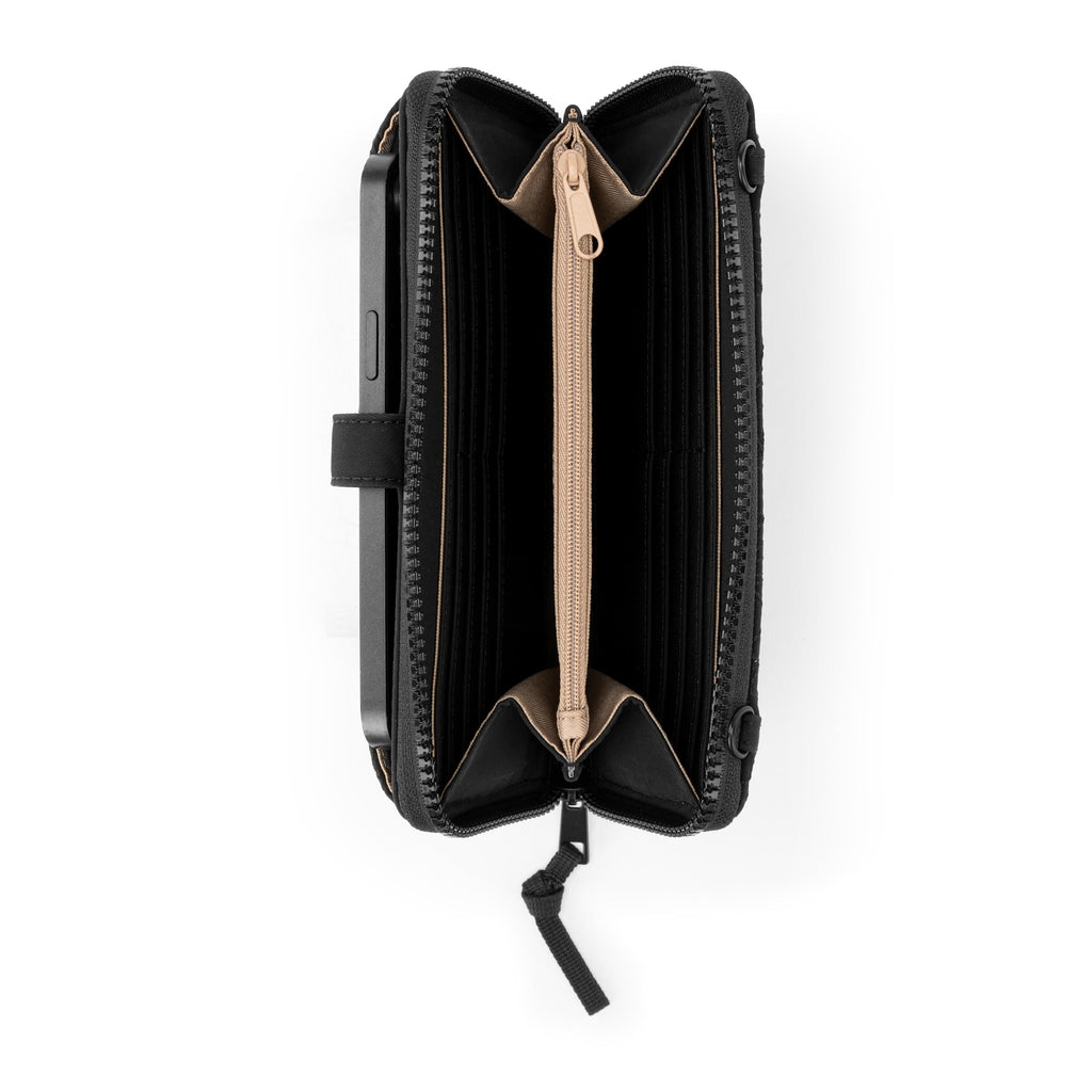 Sakroots Smartphone Wallet - EcoTwill - Black Flower Blossom Quilted