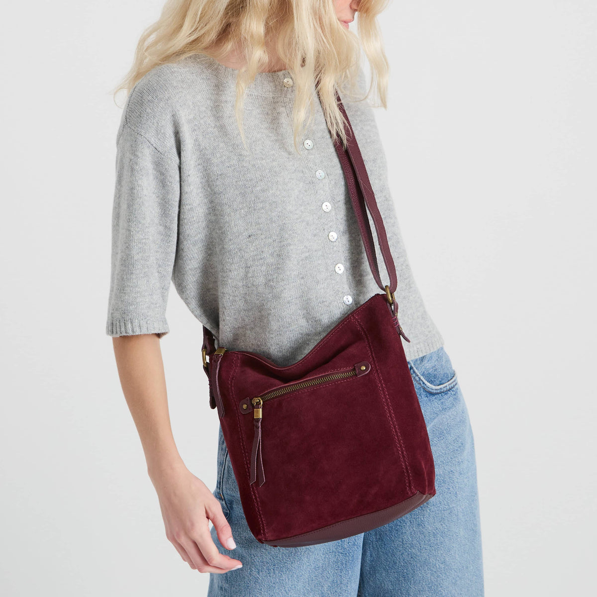 The Sak Ashland Crossbody - Leather - Black Cherry Suede