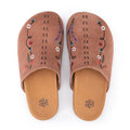 The Sak Bolinas Clog - Leather - Tobacco Suede Whimsy Floral Embroidery