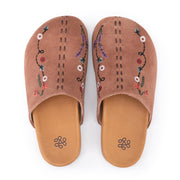 Bolinas Clog - Leather - Tobacco Suede Whimsy Floral Embroidery
