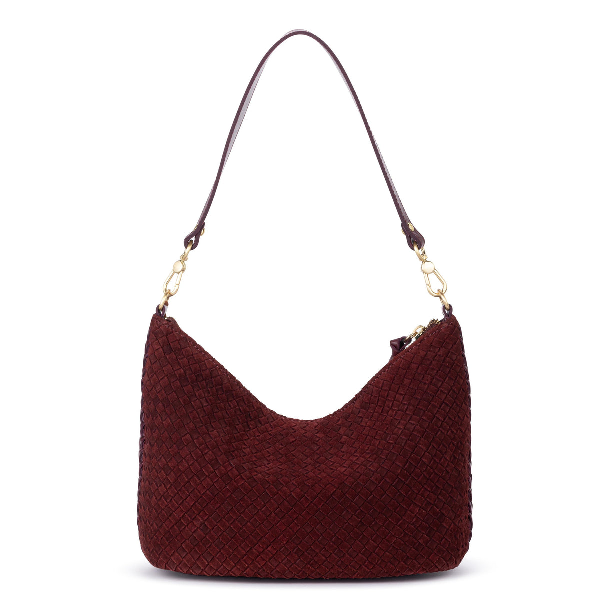 The Sak Juniper Small Hobo - Leather - Black Cherry Suede Woven