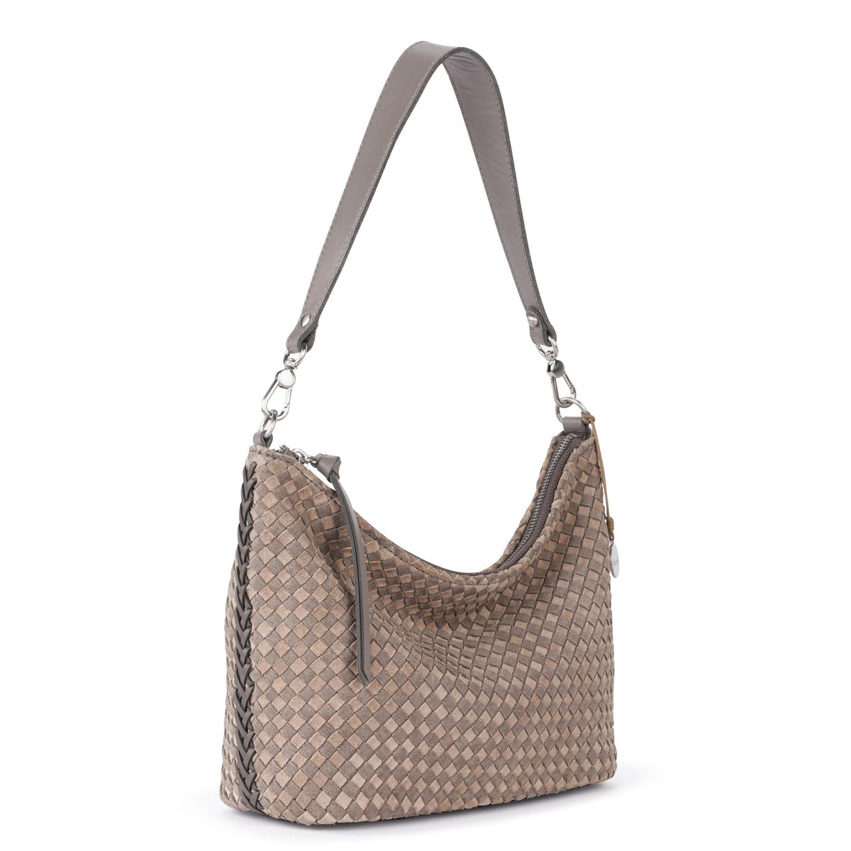 The Sak Juniper Small Hobo - Leather - Mushroom Sand Suede Woven