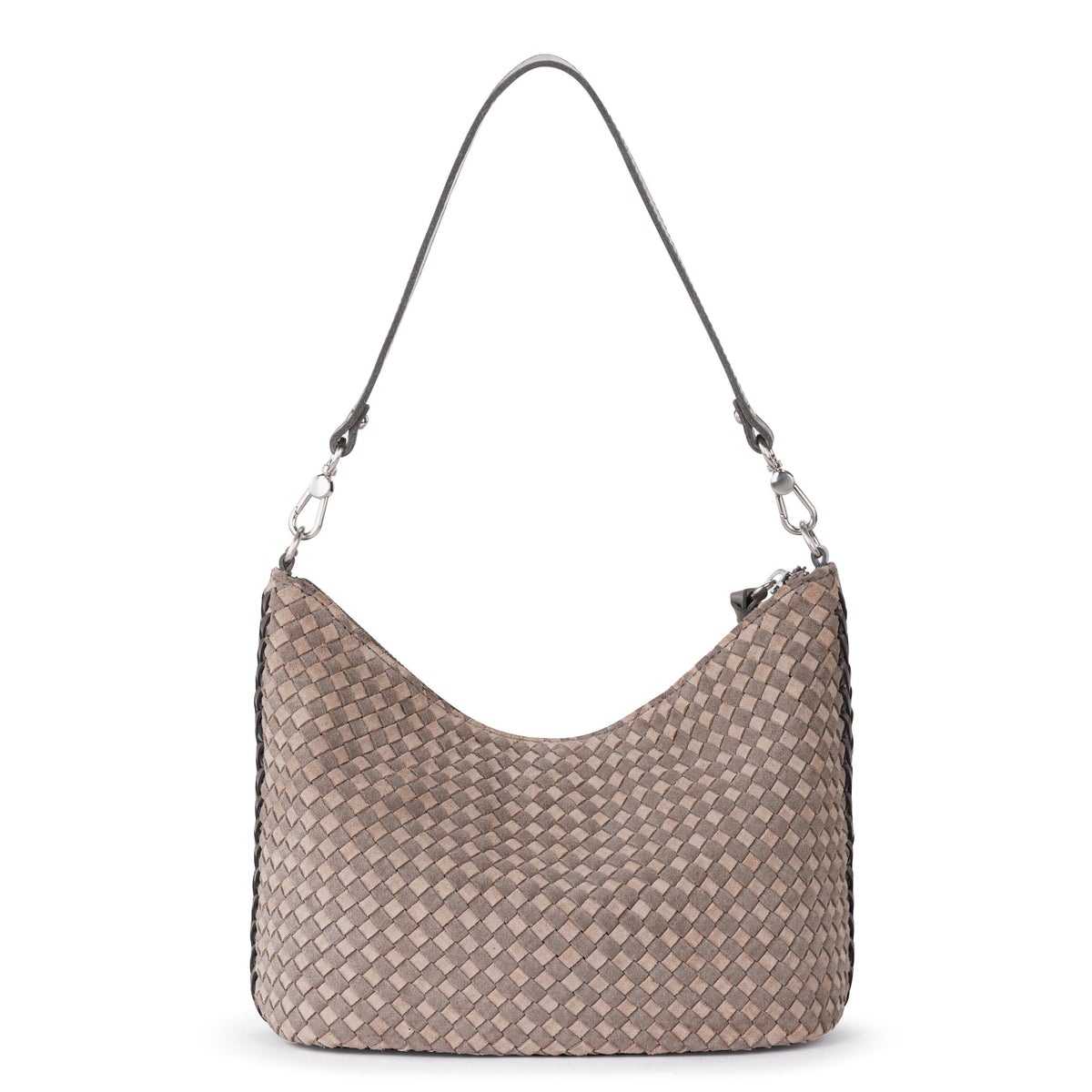 The Sak Juniper Small Hobo - Leather - Mushroom Sand Suede Woven
