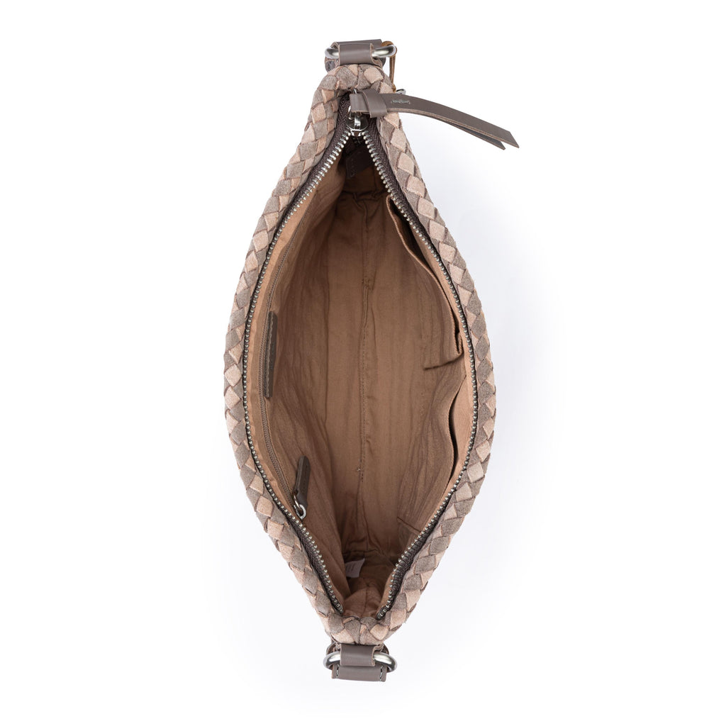 The Sak Juniper Small Hobo - Leather - Mushroom Sand Suede Woven