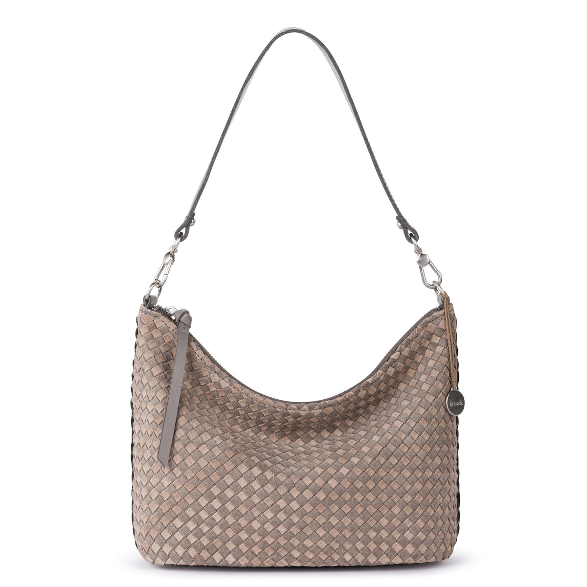 The Sak Juniper Small Hobo - Leather - Mushroom Sand Suede Woven