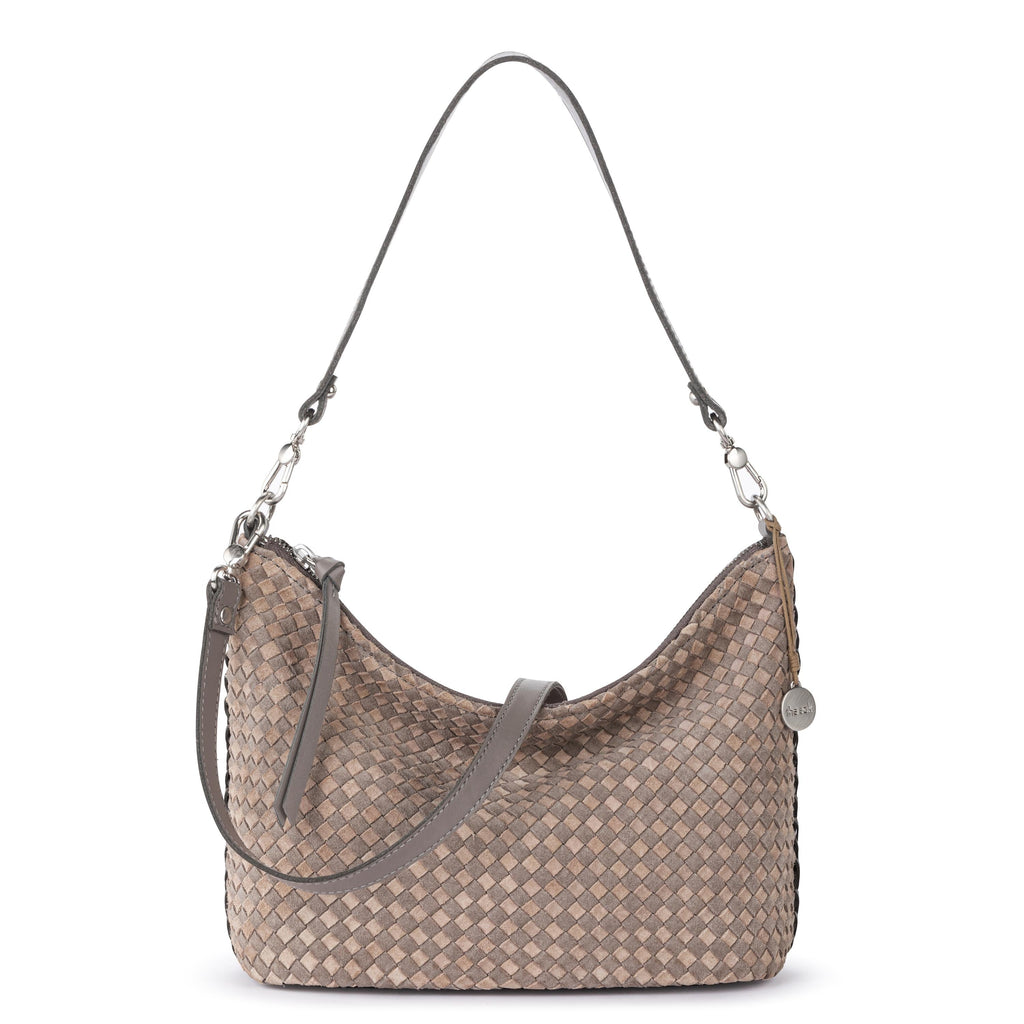 The Sak Juniper Small Hobo - Leather - Mushroom Sand Suede Woven