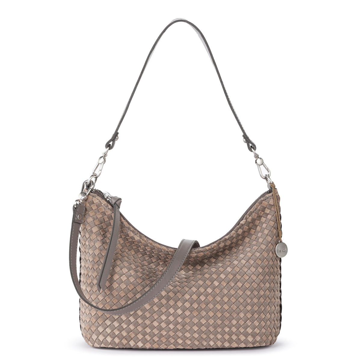 The Sak Juniper Small Hobo - Leather - Mushroom Sand Suede Woven