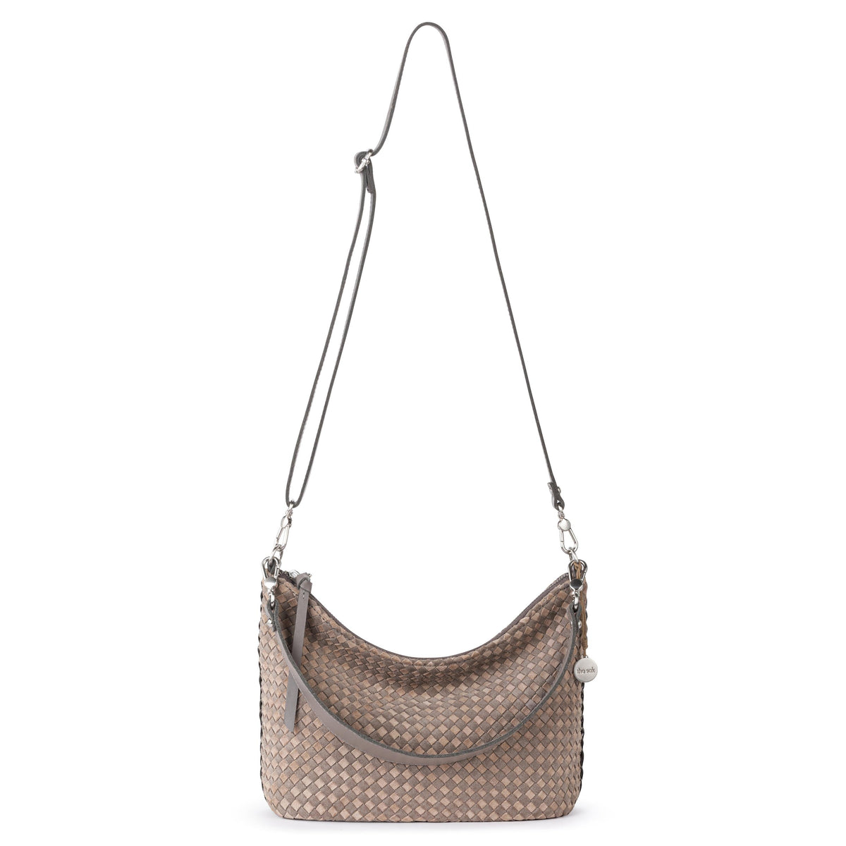 The Sak Juniper Small Hobo - Leather - Mushroom Sand Suede Woven