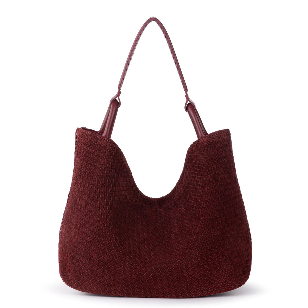 The Sak Los Feliz Large Tote - Leather - Black Cherry Suede Woven
