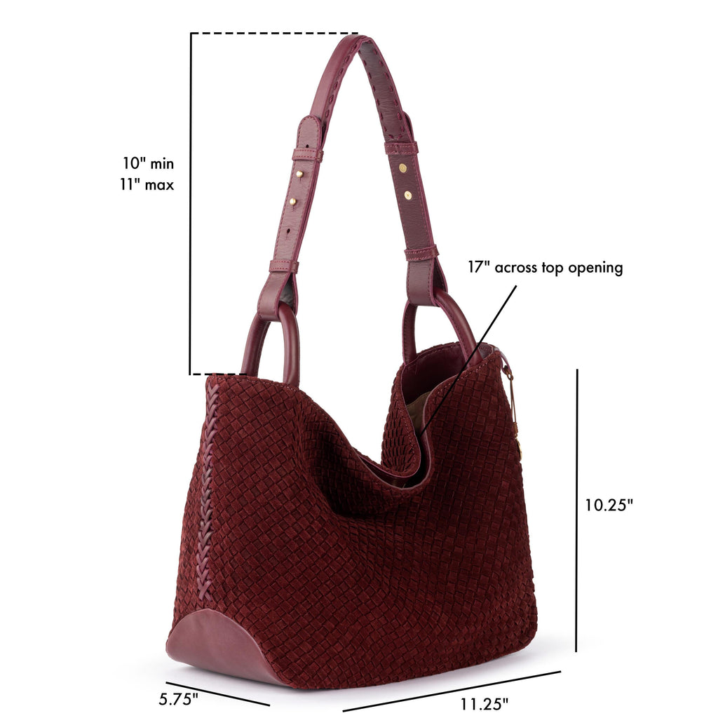 The Sak Los Feliz Medium Tote - Leather - Black Cherry Suede Woven