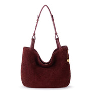 Los Feliz Medium Tote - Leather - Black Cherry Suede Woven