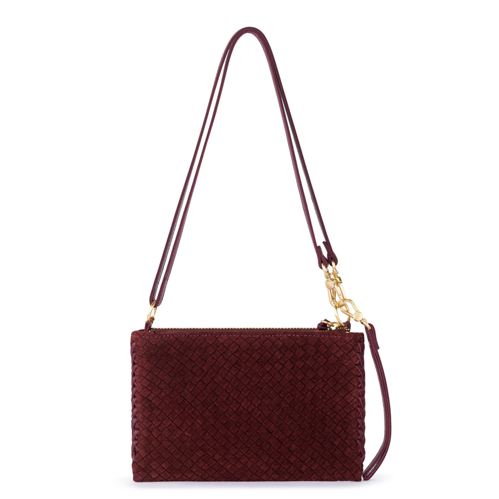 The Sak Vita Convertible Wristlet - Leather - Black Cherry Suede Woven