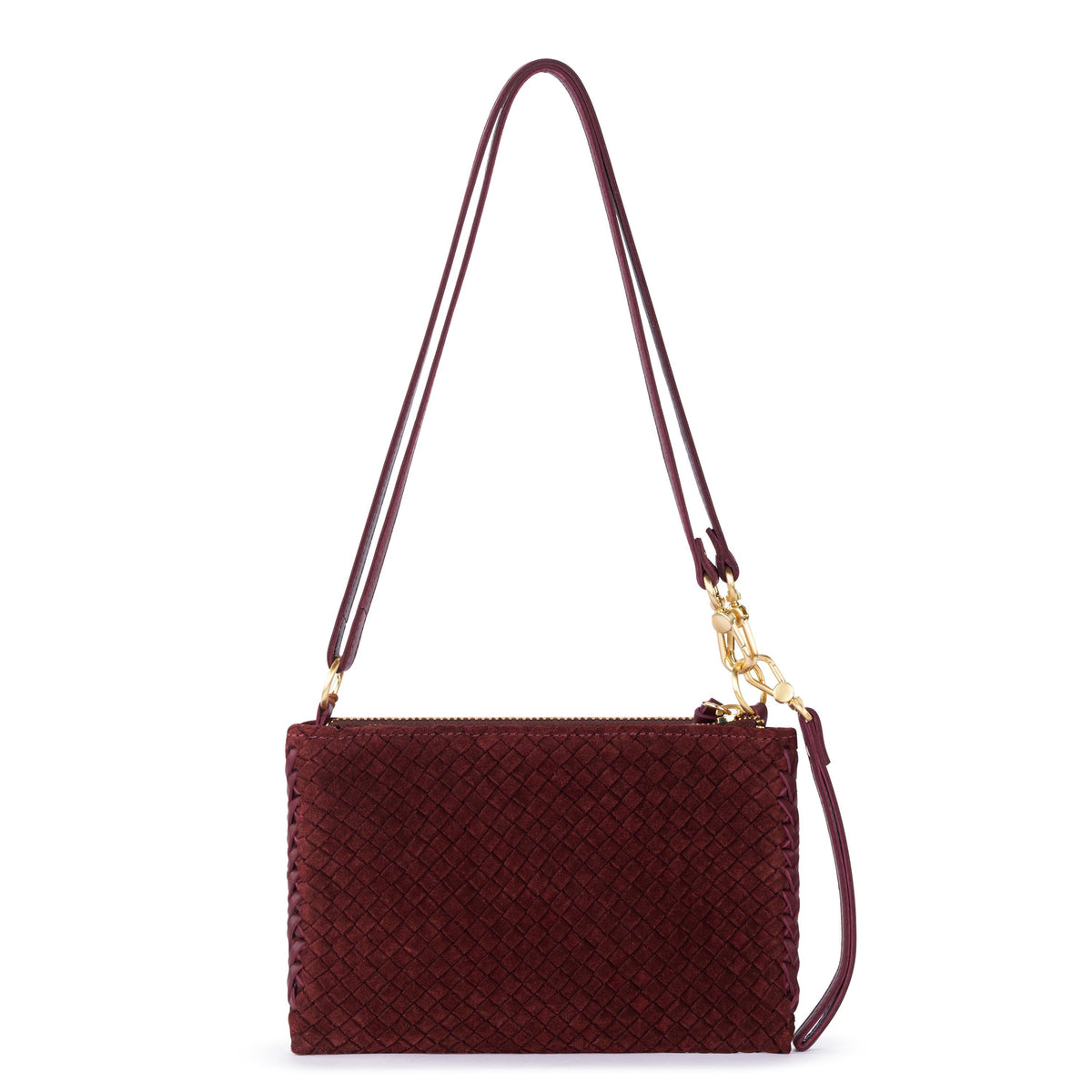 The Sak Vita Convertible Wristlet - Leather - Black Cherry Suede Woven