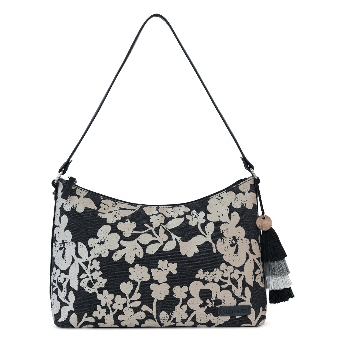 Sakroots Banyan Hobo - Canvas - Black and White Shadow Floral