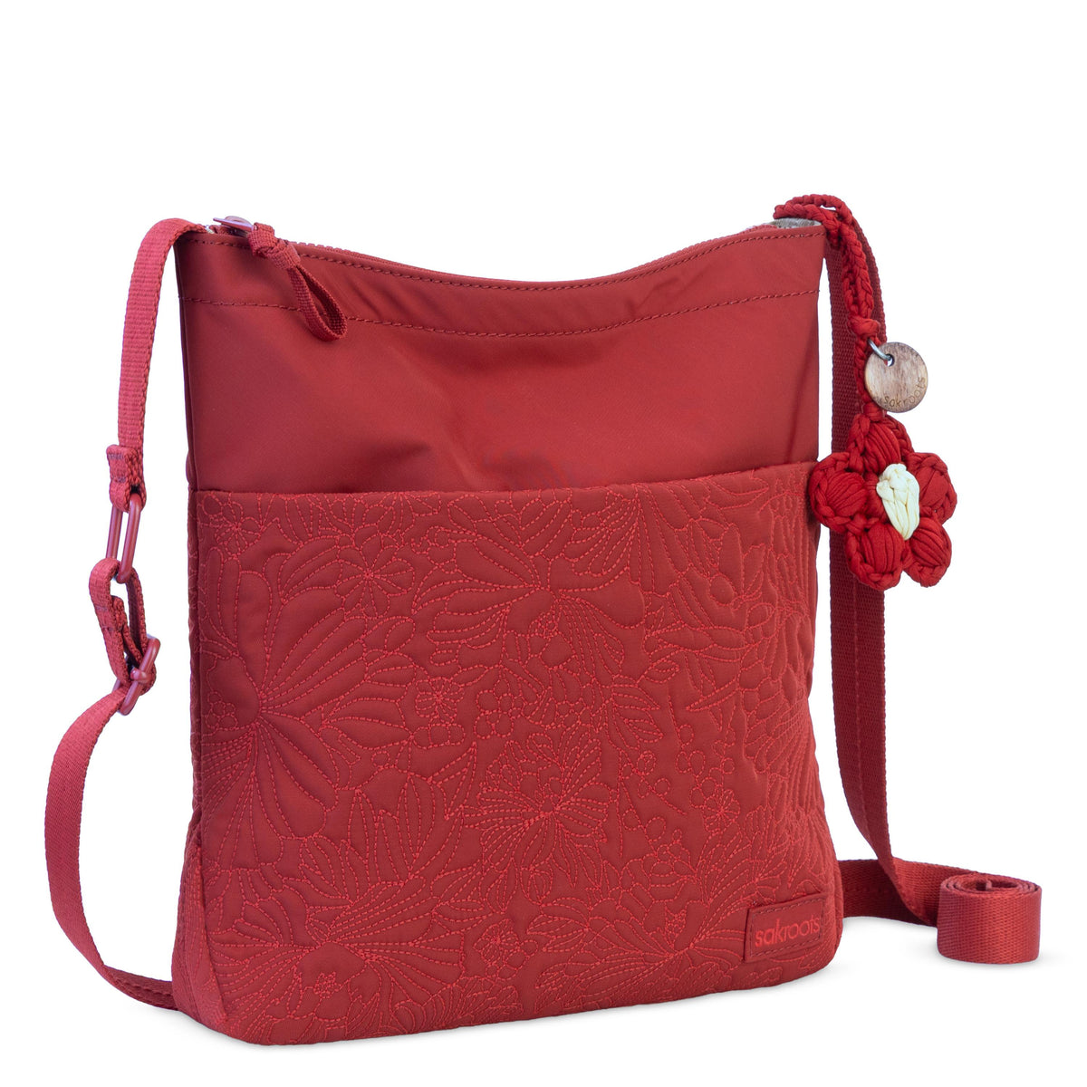 Sakroots Banyan Basic Crossbody - EcoTwill - Crimson Flower Blossom Quilted