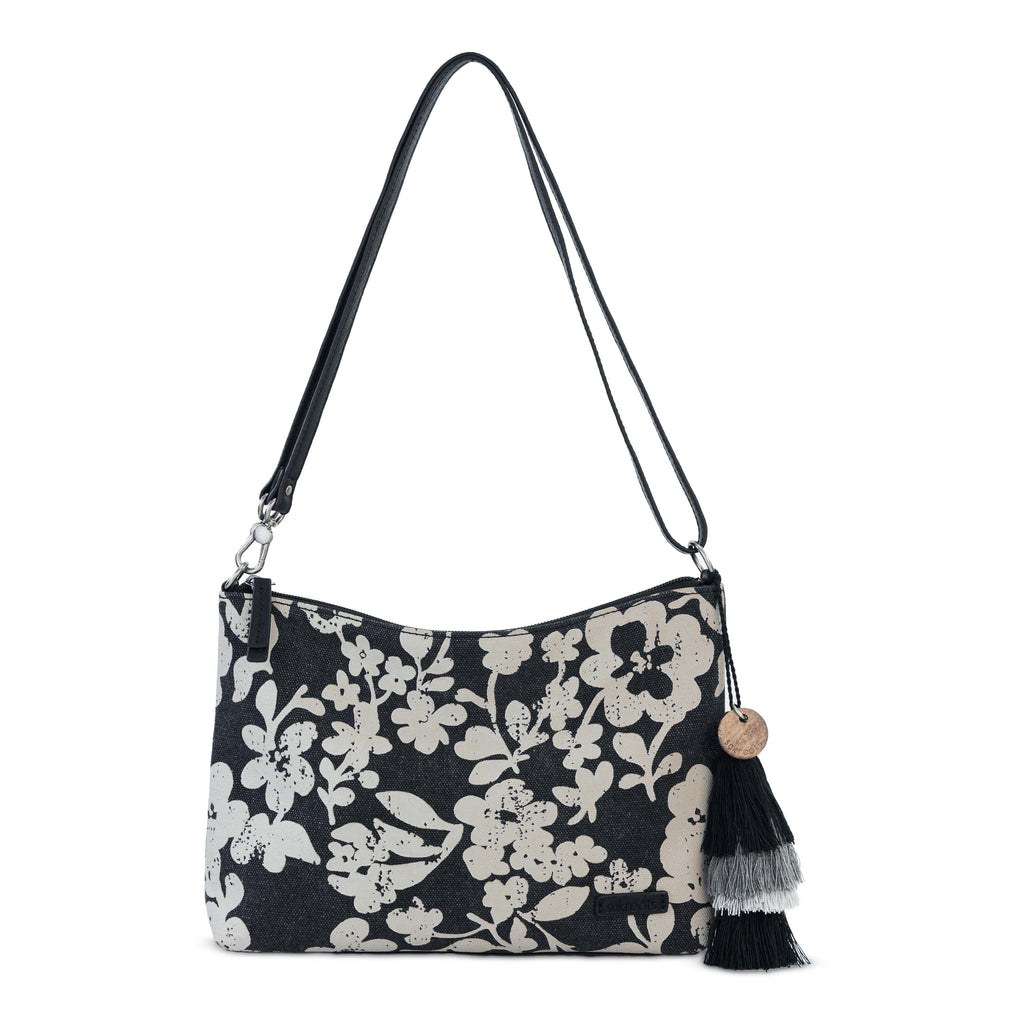 Sakroots Lumi Crossbody - Canvas - Black and White Shadow Floral